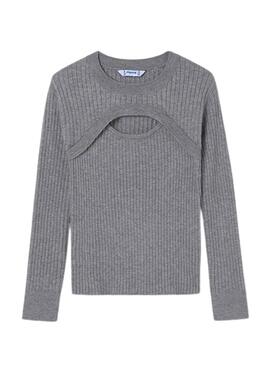 Pull Côtelé Mayoral Cut Out Gris pour fille