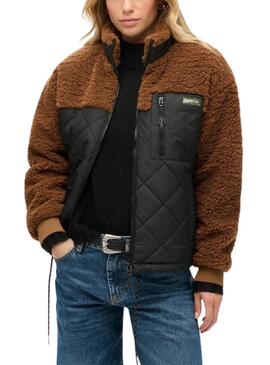 Veste Superdry Polaire Marron et Noir pour femme