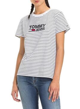 T-Shirt Tommy Jeans Stripe Chest Blanche Femme 