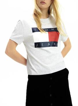 T-Shirt Tommy Jeans Flag Gris Pour Femme