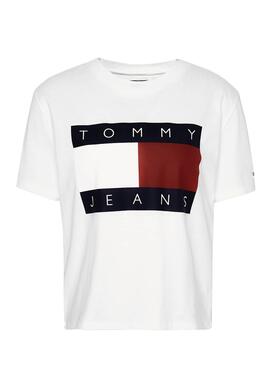 T-Shirt Tommy Jeans Flag Blanc Femme
