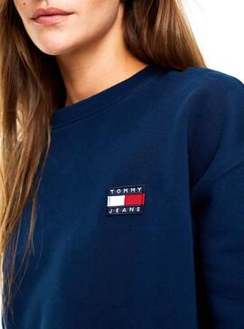Sweat Tommy Jeans Badge Crew Navy Pour Femme
