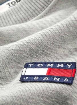 Sweat Tommy Jeans Badge Gris pour Femme