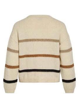 Pull Vila Vineeva Imprimé à Rayures Beige pour Femme