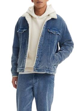 Veste Levis Trucker Sherpa en Velours Côtelé Bleu pour Homme