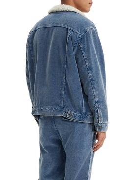Veste Levis Trucker Sherpa en Velours Côtelé Bleu pour Homme