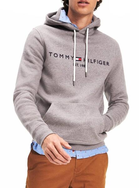 Sweat Tommy Hilfiger Logo Sweat A Capuche Gris