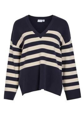Pull Vila Violivinja Marine Rayures pour femme