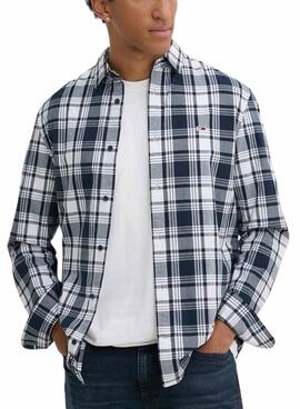 Chemise Tommy Jeans Poplin à carreaux bleue pour homme