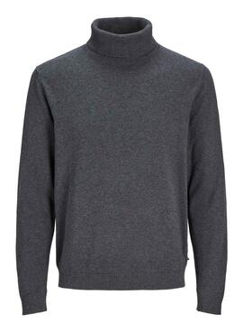 Pull à col roulé gris basique pour homme de la marque Jack and Jones.