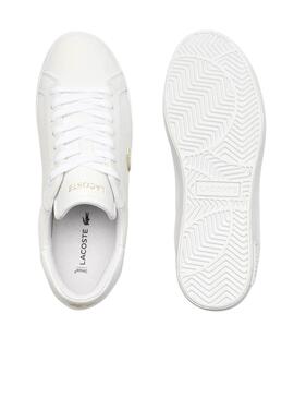 Baskets Lacoste Powercourt blanches pour femme.
