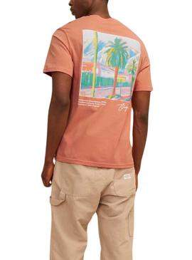 T-shirt Jack and Jones Raruba orange pour homme.