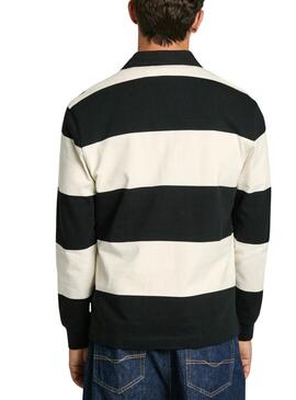 Polo Pepe Jeans Brandon à rayures noir et blanc pour homme