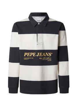Polo Pepe Jeans Brandon à rayures noir et blanc pour homme