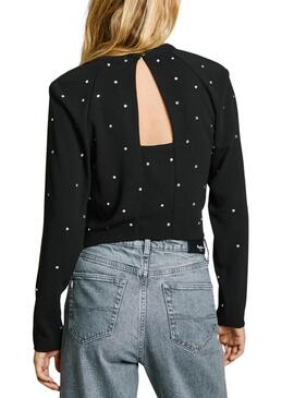 Haut Pepe Jeans Ava avec strass noir pour femme