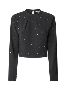 Haut Pepe Jeans Ava avec strass noir pour femme
