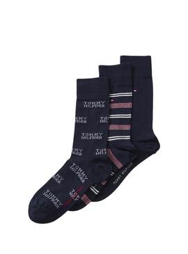 Boîte cadeau 3 Chaussettes Tommy Hilfiger marine pour homme