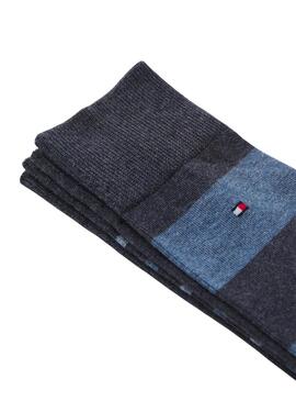 Boîte cadeau 5 chaussettes Tommy Hilfiger à rayures et pois gris pour homme