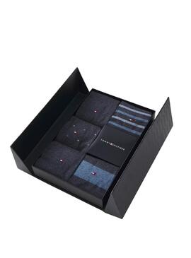 Boîte cadeau 5 chaussettes Tommy Hilfiger à rayures et pois gris pour homme