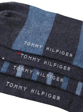 Boîte cadeau 5 chaussettes Tommy Hilfiger à rayures et pois gris pour homme