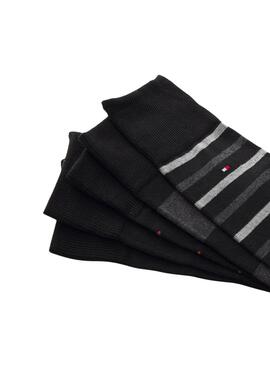 Boîte cadeau 5 chaussettes Tommy Hilfiger rayures et pois noirs pour homme