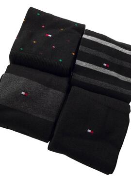Boîte cadeau 5 chaussettes Tommy Hilfiger rayures et pois noirs pour homme