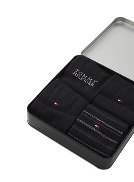 Boîte cadeau 4 chaussettes Tommy Hlfiger noires pour homme