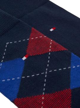 Paquet de deux paires de chaussettes Tommy Hilfiger bleues à losanges pour homme