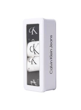 Boîte cadeau 4 paires de chaussettes Calvin Klein logos noir et blanc pour femme