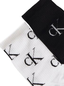 Boîte cadeau 4 paires de chaussettes Calvin Klein logos noir et blanc pour femme