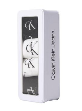 Boîte cadeau 4 paires de chaussettes Calvin Klein blanc et noir pour homme