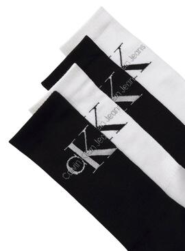 Boîte cadeau 4 paires de chaussettes Calvin Klein blanc et noir pour homme