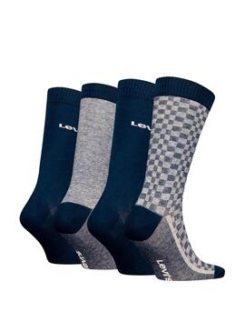 Boîte cadeau 4 chaussettes Levi's bleues et grises pour homme