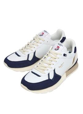 Chaussures Pepe Jeans Brit Ivy blanc et bleu pour homme