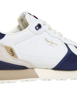 Chaussures Pepe Jeans Brit Ivy blanc et bleu pour homme