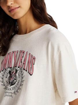 T-shirt Tommy Jeans Varsity Tiger beige pour femme