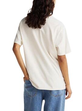 T-shirt Tommy Jeans Varsity Tiger beige pour femme