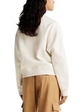 Sweat à capuche Tommy Jeans Varsity Tiger beige pour femme.