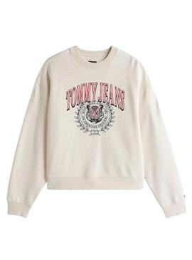 Sweat à capuche Tommy Jeans Varsity Tiger beige pour femme.