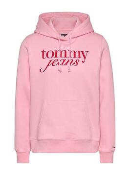 Sweat à capuche Tommy Jeans Ess Logo rose pour femme