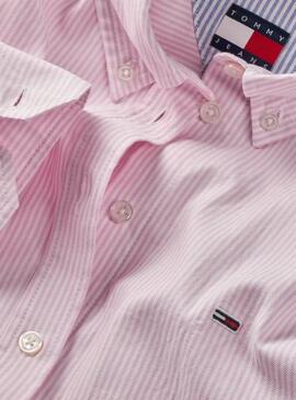 Chemise Tommy Jeans à rayures Oxford rose pour femme