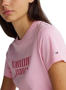 T-shirt Tommy Jeans Slim Essential rose pour femme