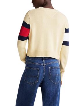 Maillot Tommy Jeans Center Flag jaune pour femme.