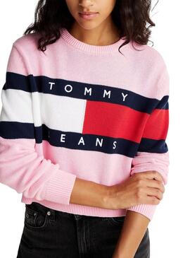Maillot Tommy Jeans Center Flag rose pour femmes