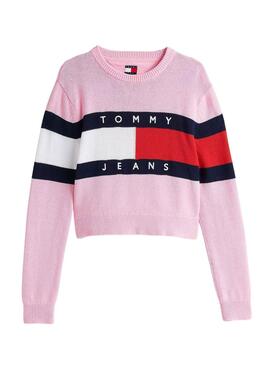 Maillot Tommy Jeans Center Flag rose pour femmes