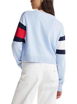 Maillot Tommy Jeans Center Flag bleu pour femme.