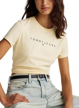 T-shirt Tommy Jeans Slim Linear beige pour femme