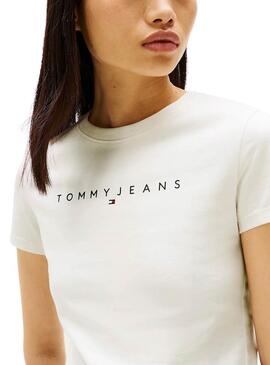 T-shirt Tommy Jeans Slim Linear beige pour femme