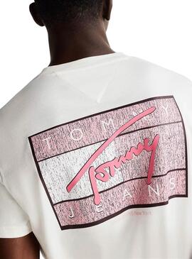 Maillot Tommy Jeans Flag blanc pour homme