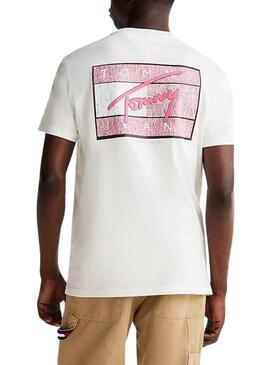 Maillot Tommy Jeans Flag blanc pour homme